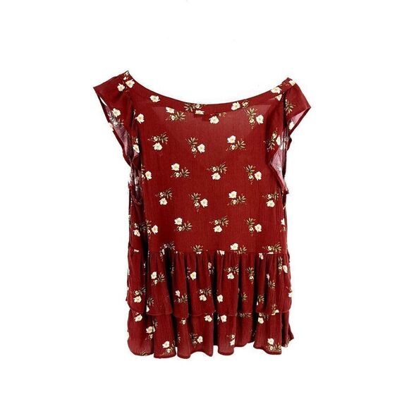 American Eagle Button Front Blouse Floral Brown Medium V-Neck Viscose Sleeveless - Picture 3 of 6